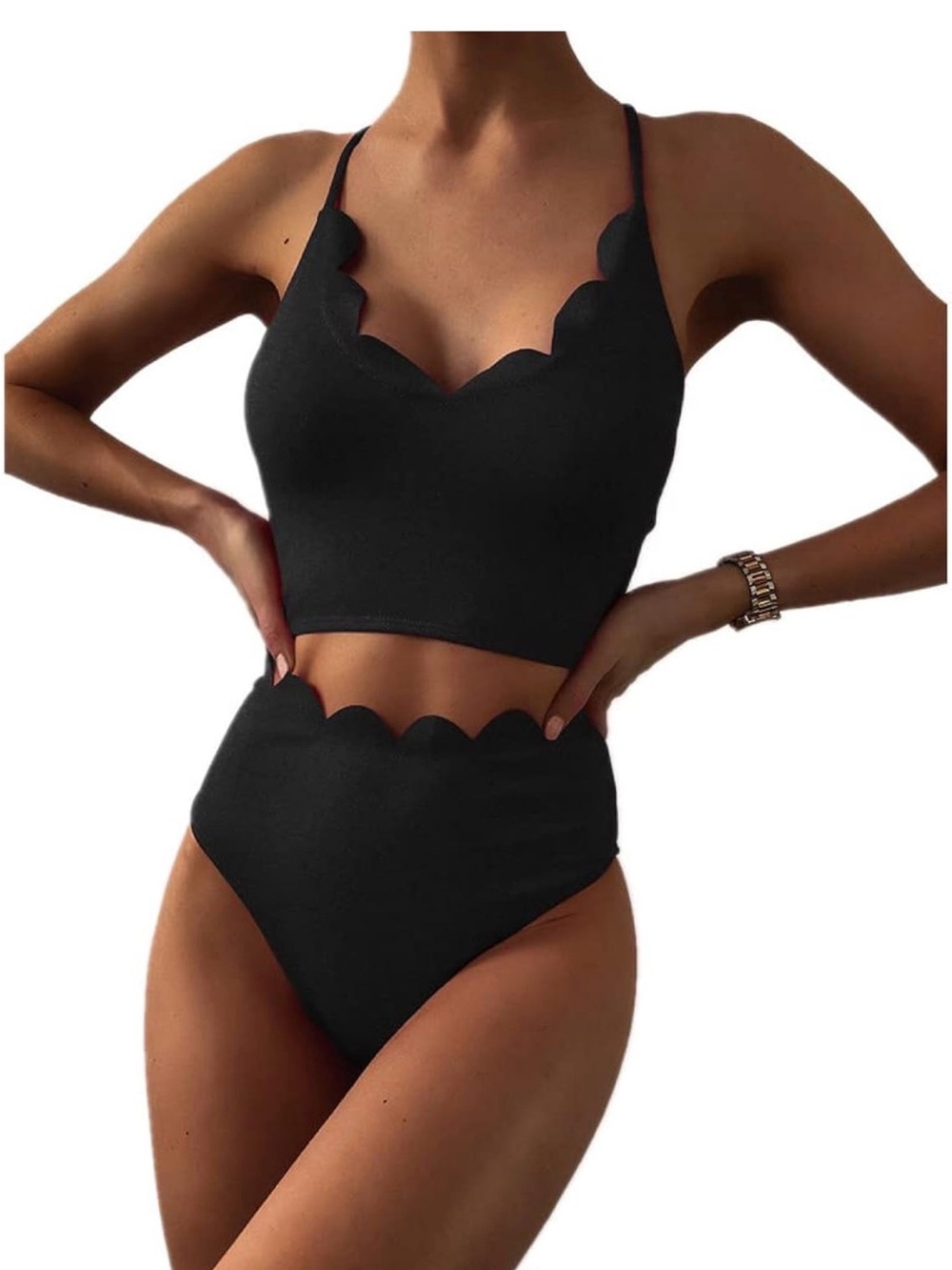 Cupshe Black Scalloped High-Waist Bikini Set